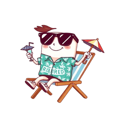 Retired tool mascot relaxing on a deck chair